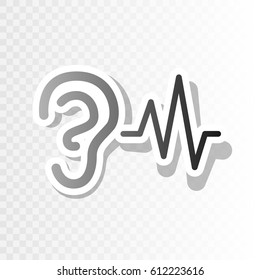 Ear hearing sound sign. Vector. New year blackish icon on transparent background with transition.