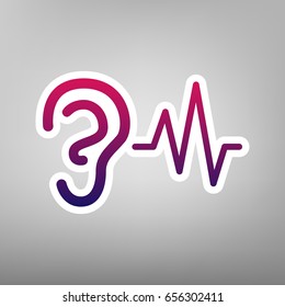 Ear hearing sound sign. Vector. Purple gradient icon on white paper at gray background.