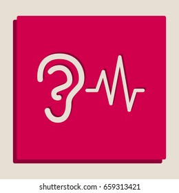 Ear hearing sound sign. Vector. Grayscale version of Popart-style icon.