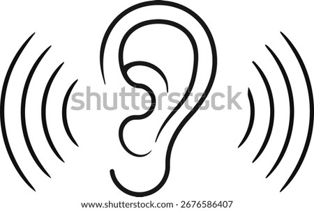 Ear Hearing Sound Waves Line Art Vector Illustration