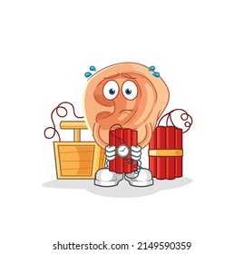 ear holding dynamite character. cartoon mascot vector