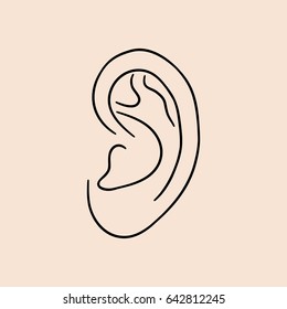 Ear human. Drawn lines icon. Vector illustration.