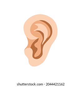 Ear. Human ear, Icon for health, medicine, human, hearing test application. Clipart for anatomy manual. Vector flat illustration, cartoon style.