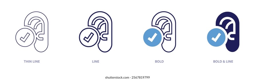Ear icon in 4 different styles. Thin Line, Line, Bold, and Bold Line. Duotone style. Editable stroke.