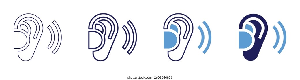 Ear pressure​ icon in 4 different styles. Thin Line, Line, Bold Line, Duotone. Duotone style. Editable stroke.