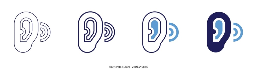 Ear hearing​ icon in 4 different styles. Thin Line, Line, Bold Line, Duotone. Duotone style. Editable stroke.