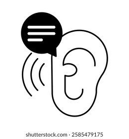 Ear icon. Active listening, communication skills, attentiveness, focus, interpersonal skills. Vector illustration.