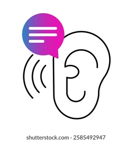 Ear icon. Active listening, communication, attentiveness, empathy, and interpersonal skills. Vector illustration.