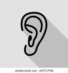 ear icon - black illustration with long shadow