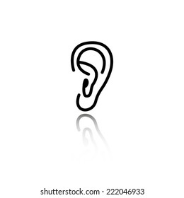 Ear icon - black vector illustration with reflection