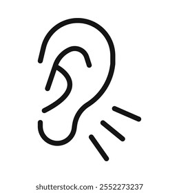 Signo de contorno de Vector blanco y negro del icono del oído