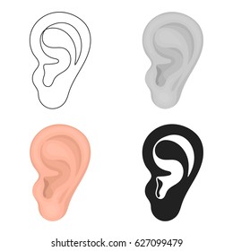 Ear icon in cartoon style isolated on white background. Part of body symbol stock vector illustration.