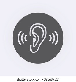 Ear icon in circle . Vector illustration