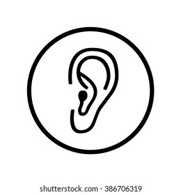 Ear icon in circle . Vector illustration