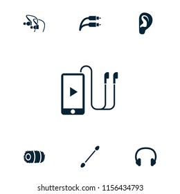 Ear icon. collection of 7 ear filled icons such as cotton buds, headset, hay, phone and earphones. editable ear icons for web and mobile.