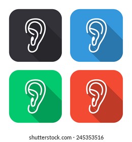 ear icon - colored illustration (gray, blue, green, red) with long shadow