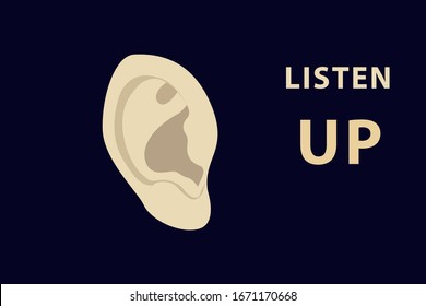 ear icon design in flat style isolated on dark blue background. simple illustration clip art vector. Listen symbol isolated on dark blue background.
