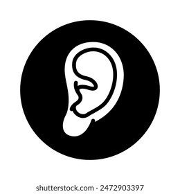 Ear icon design, human ear vector illustration, sense of hearing, black circle flat icon