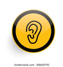 Ear icon design on yellow button background,clean vector