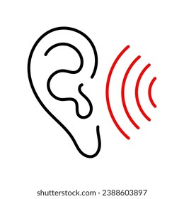 Ear icon editable stroke. Hearing linear sign isolated on white background. Vector illustration eps10.