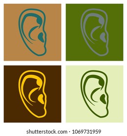 Ear icon in flat style isolated on color background. Part of body symbol stock vector illustration.