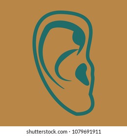 Ear icon in flat style isolated on color background. Part of body symbol stock vector illustration.