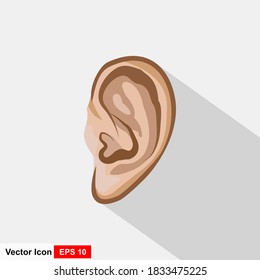 Ear icon in flat style isolated on white background. Part of body symbol stock vector illustration.