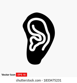 Ear icon in flat style isolated on white background. Part of body symbol stock vector illustration.