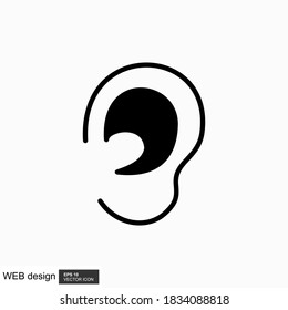 Icono de oído en estilo plano aislado en fondo blanco. Parte de la ilustración vectorial del símbolo del cuerpo.