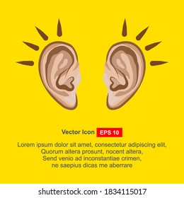 Ear icon in flat style isolated on yellow background. Part of body symbol stock vector illustration.
