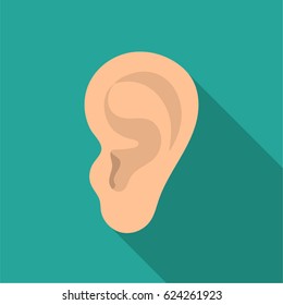 Ear icon in flat style isolated on white background. Part of body symbol stock vector illustration.