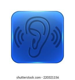 Ear icon - glossy blue button