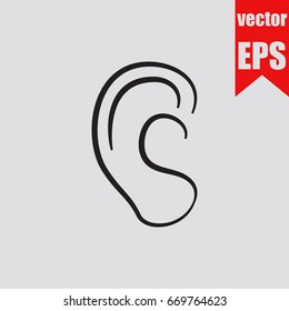 An ear icon hand drawn doodle sketch isolated on grey background.Vector illustration.