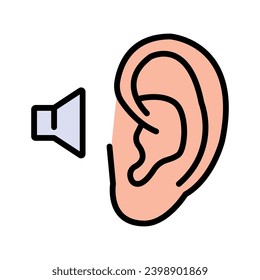 Ear icon, hearing color sign isolated on white background - vector illustration