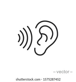 ear icon, hearing linear sign isolated on white background - editable vector illustration eps10