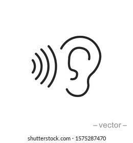 ear icon, hearing linear sign isolated on white background - editable vector illustration eps10