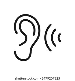icono de oído, signo lineal de audición aislado sobre fondo en blanco - color editable