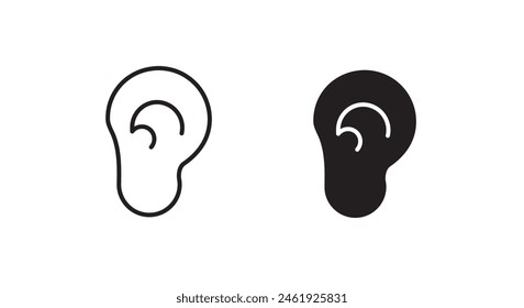 Icono de oído. Botón, Vector, signo, símbolo, logotipo, ilustración, trazo editable, estilo de diseño plano aislado en pictograma lineal blanco