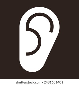 Ear icon, hearing symbol on dark background