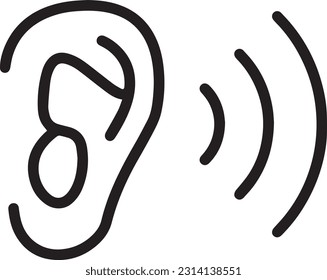 Ear icon, human body parts vector art. Sound symbol.