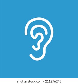 ear icon, isolated, white on the blue background. Exclusive Symbols 