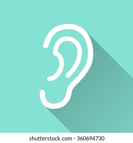 Ear   icon with long shadow, flat design. Vector illustration.