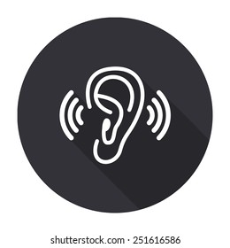 ear icon with long shadow - vector round button