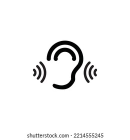 Ear icon. Noise exposure. Sales of hearing aids. Logo of the Doctor of Otolaryngology. Editable stroke.