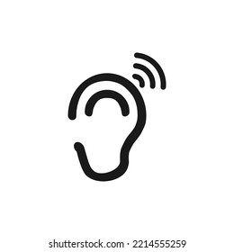 Ear icon. Noise exposure. Sales of hearing aids. Logo of the Doctor of Otolaryngology. Editable stroke.