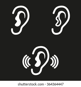 Ear icon on black background. Vector illustration.