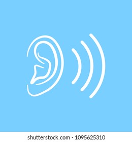 Ear icon on blue background. Vector illustration.