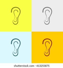 Ear Icon on Four Different Backgrounds. Eps-10.