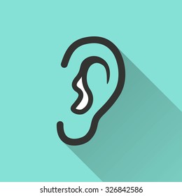 Ear   icon  on green background. Vector illustration.