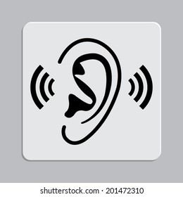 Ear Icon On A Grey Flat Button